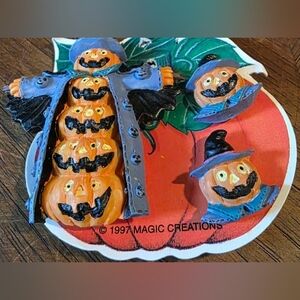 Vintage Halloween 1997 Magic Creations Pumpkin Scarecrow Earrings And Brooch Set